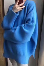 毛衣套头大码女装春秋圆领打底衫宽松显瘦纯色胖mm针织衫上衣减龄