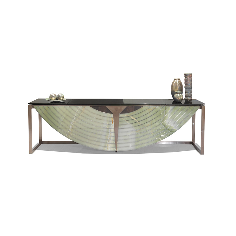 現代輕奢風金屬高端奢華半圓玄關櫃意大利設計師別墅大戶型玄關桌