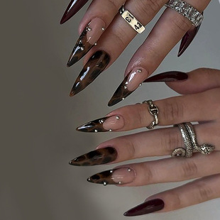 Wear Armor Leopard Print False Nail European and American silver Steel Ball Pointed Armor Simple Wearable Nail Patch Nail Fake Nail