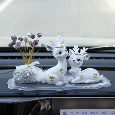 Car ornaments, Car Ornaments: Creative High-End - white-diamond-encrusted-deer-black-antler-pad-purple-and-white-diamond-encrusted-star-glue-10