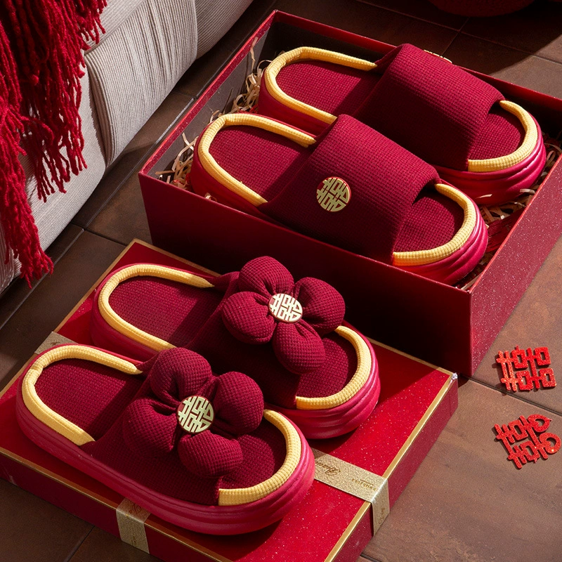 Красные тапочки для мужчин и женщин свадебные праздничные летние дышащие пары дома свадебные свадебные свадебные тапочки