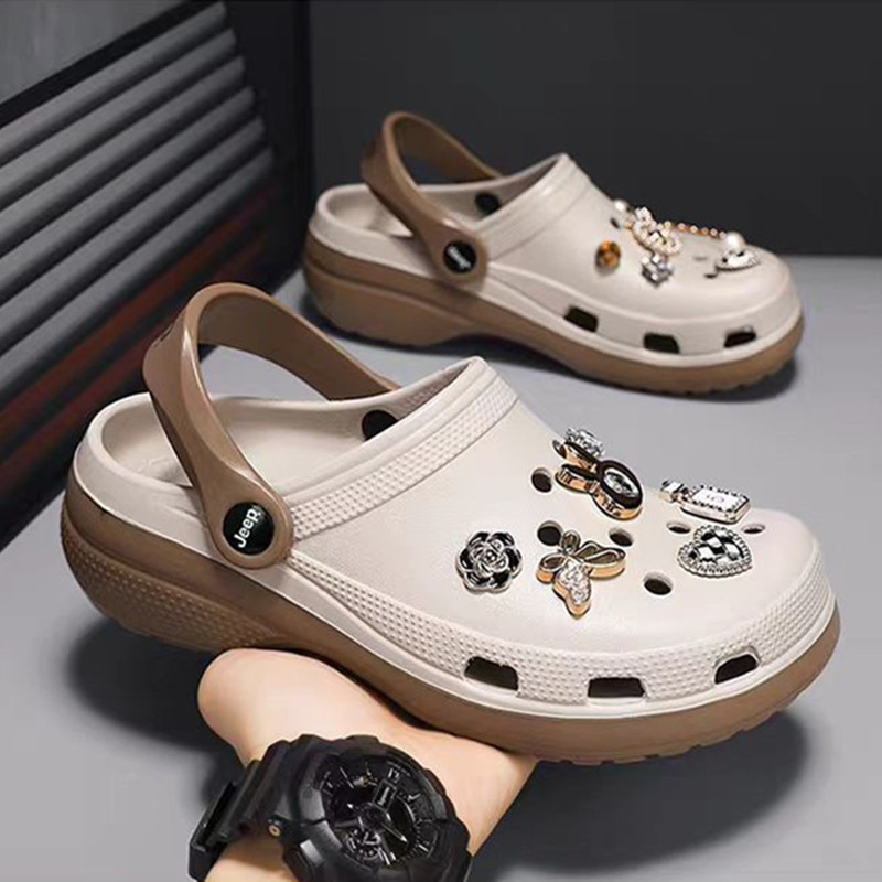 Sunshine Road Croc Shoes Women's Outdoor Beach Shoes with Two-Color Soft Soles DIY Diamond Accessories Sandals