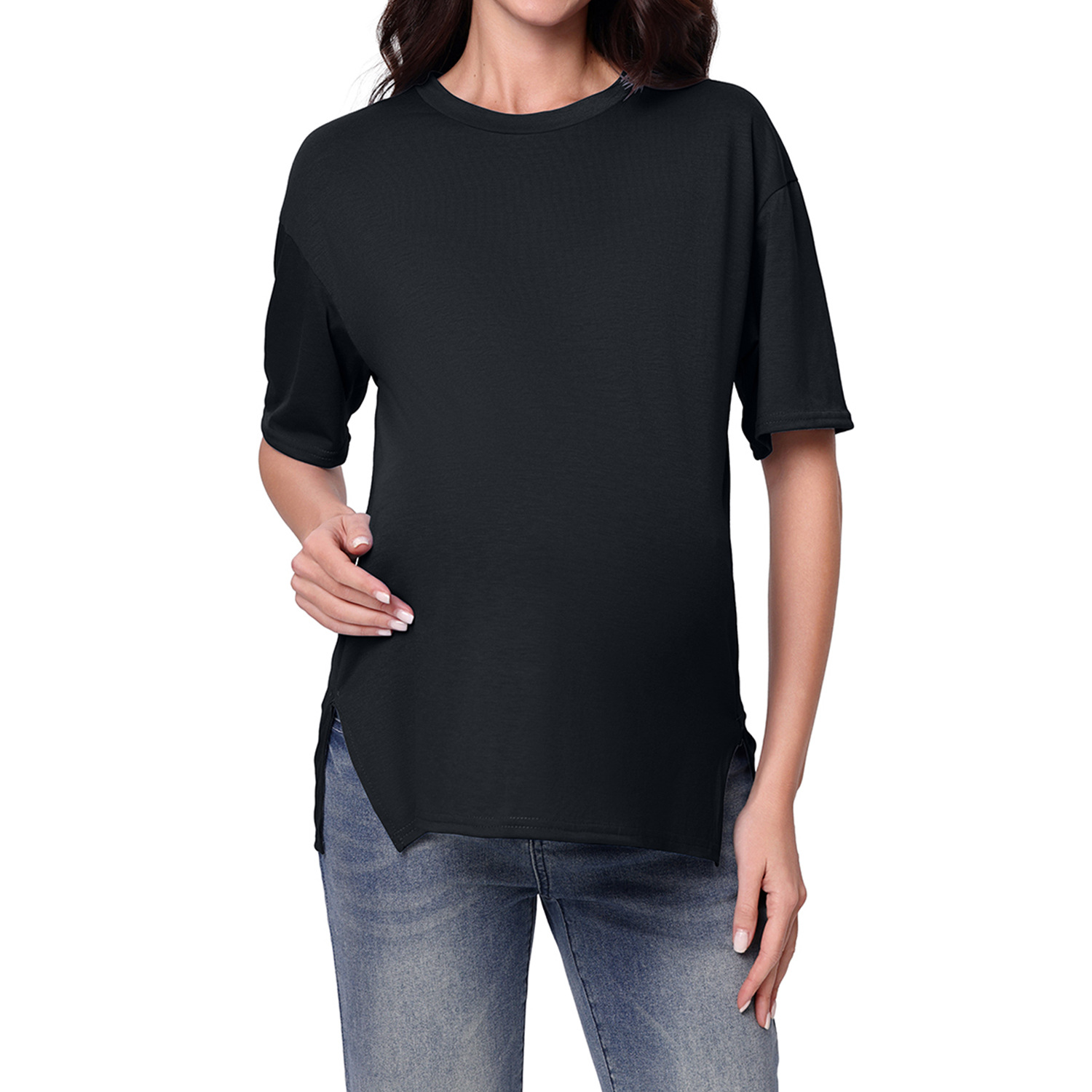 Maternity Nursing Top With Zipper Short Sleeves For Spring Summer_voghion.com