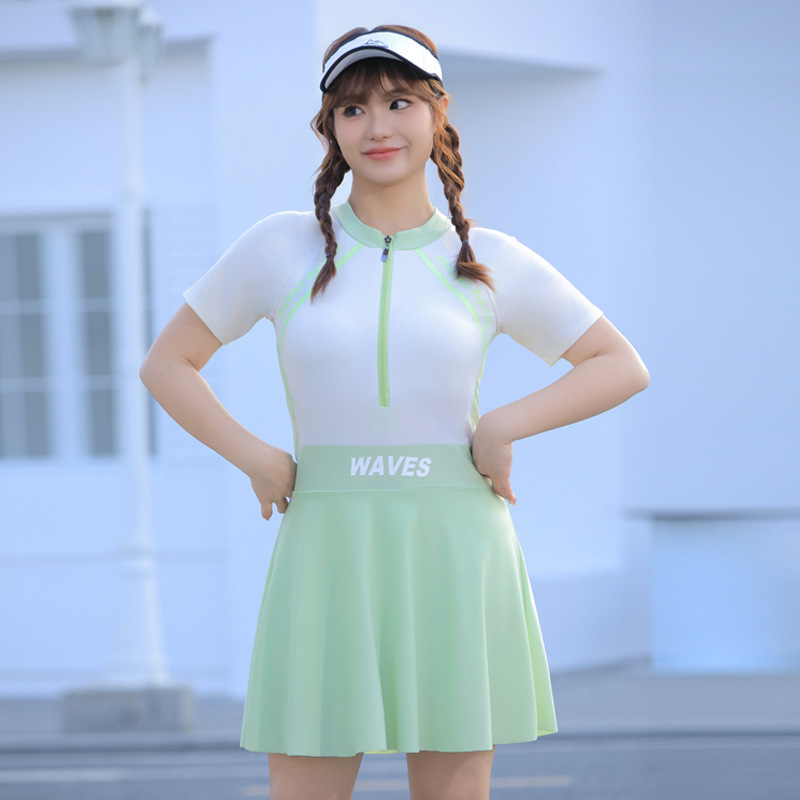 New Fashionable Polyester Swimsuit Women's One-Piece Skirt Style Belly-Covering Slimming Swimming Pool Special Quick-Drying Swimsuit Boxer Briefs