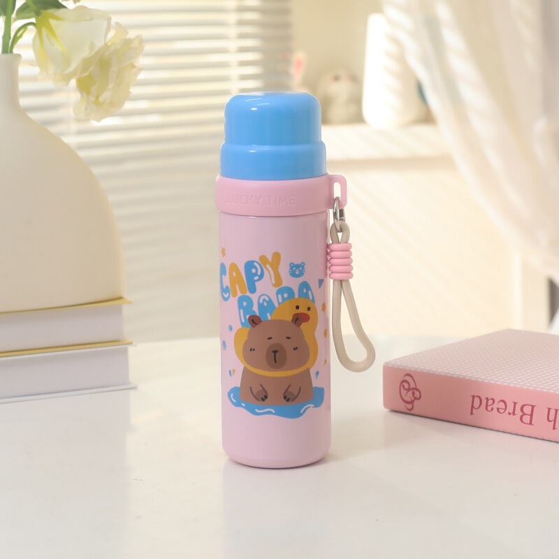 女の子用のかわいい水玉模様の子犬魔法瓶カップ、ストロー付き屋外ウォーターカップ、子供用ダブルドリンクカップ、注ぎ可能なウォーターカップ|undefined