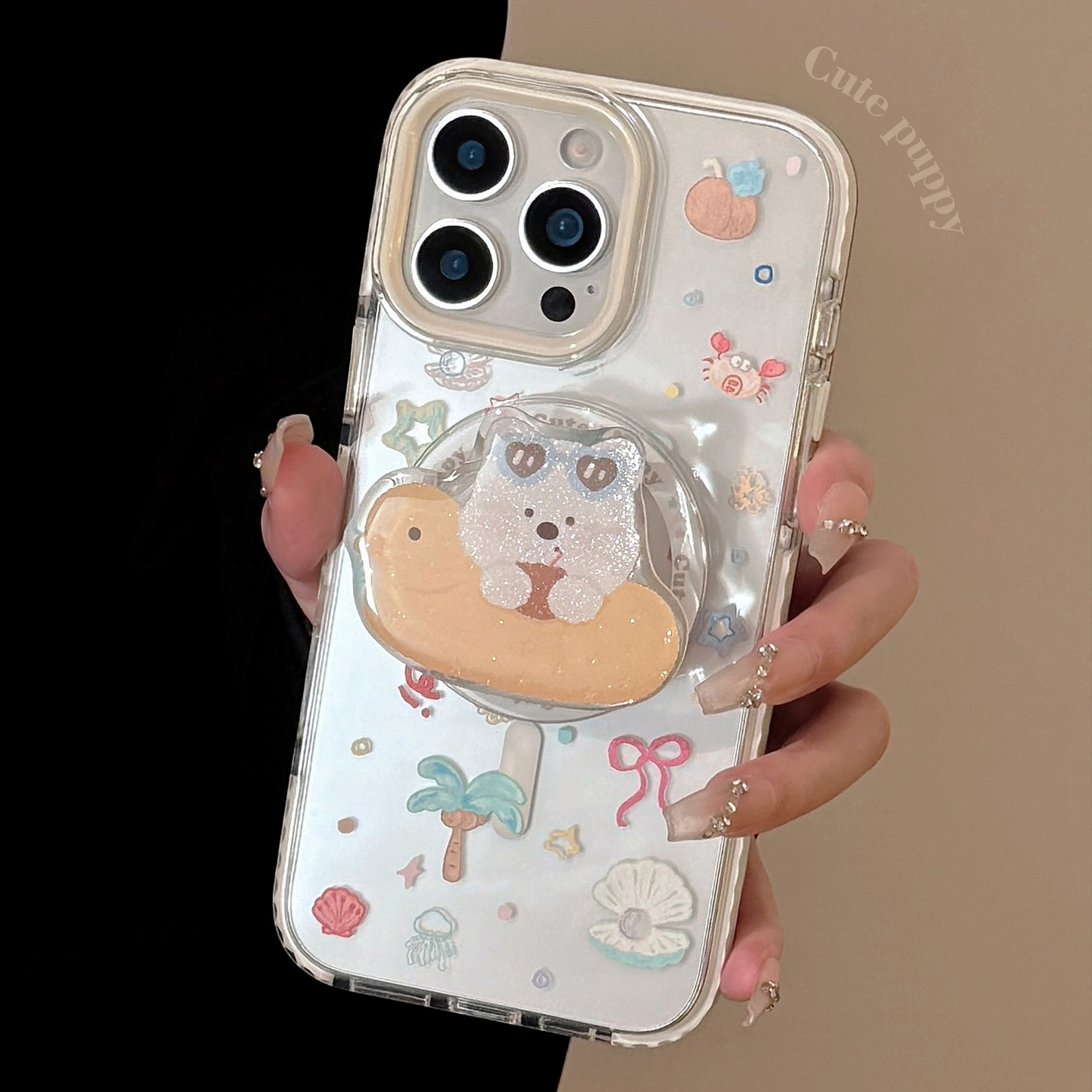Magnetic Transparent Phone Case For Iphone With Glitter Holder_voghion.com