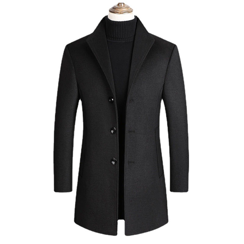 Abrigo de lana para hombre otoño e invierno abrigo de hombre de mediana edad soporte de solapa abrigo de lana casual de negocios abrigo de papá