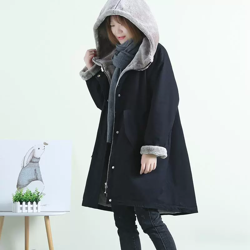 Женское утепленное хлопковое пальто средней длины, новая зимняя модель 2025 года, корейский стиль, свободный крой, утолщенное, с капюшоном, хлопковая куртка больших размеров.