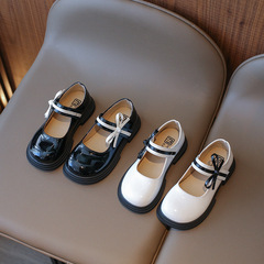 Children's Leather Shoes 2024 Spring New Korean Style Bowknot Girl Princess Shoes Student Single Shoes Black Fashion Leather Shoes
