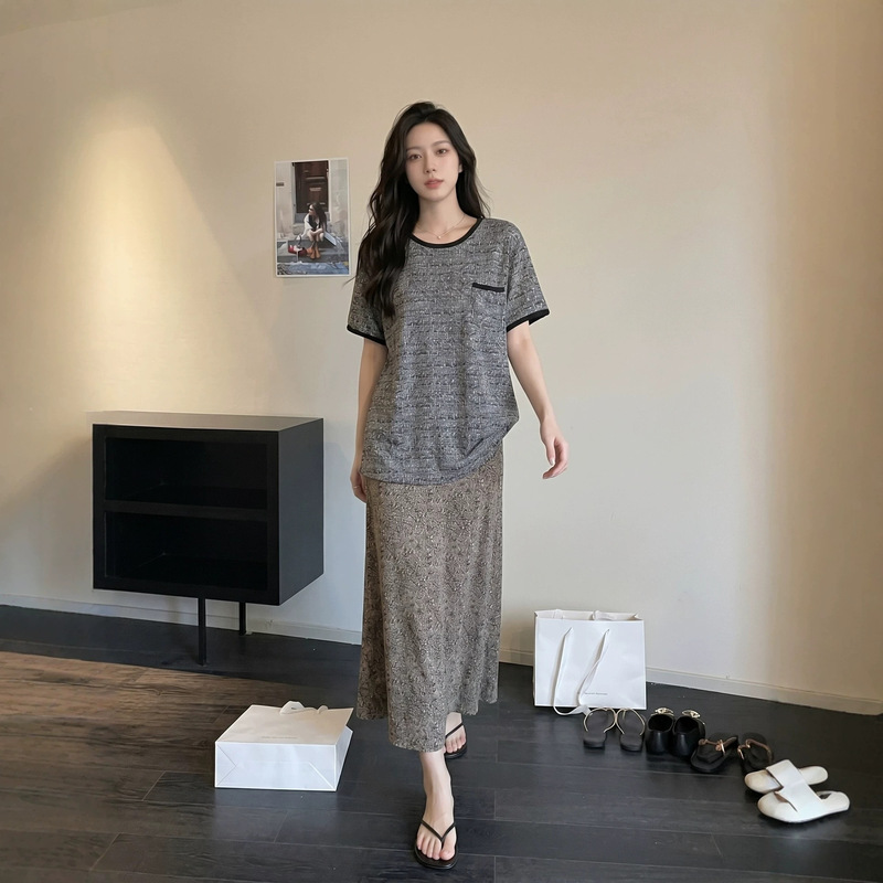 Summer New Style 100% Mulberry Silk Chanel-Style Jacquard Knit Short-Sleeve Women's Comfortable High-End Thin T-Shirt Top