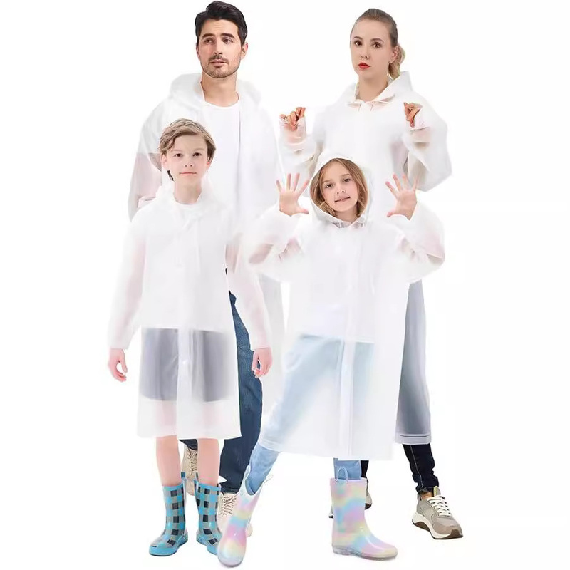 Wholesale adult children EVA disposable PE raincoat thickened concert hiking outdoor transparent color raincoat factory