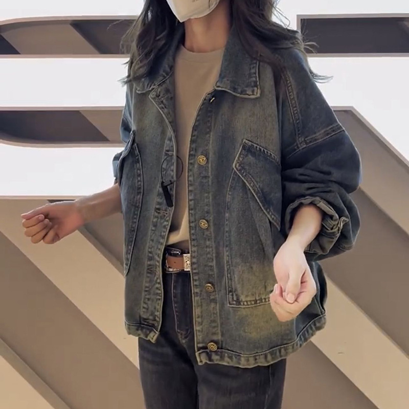 Plus size women's clothing Denim short coat 2023autumn new jacket top long sleeve regular all-matching women's loose