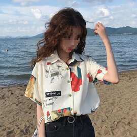 2026新款洋气雪纺碎花短袖衬衫女学生小清新港风polo上衣图片色