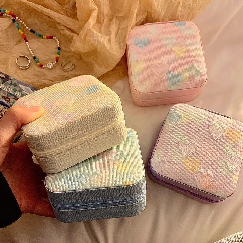 Original Peach Heart Jewelry Box Accessories Plaid Antioxidant Multi-Grids Ring Earrings Stereo Jewelry Box Jewelry Storage Box