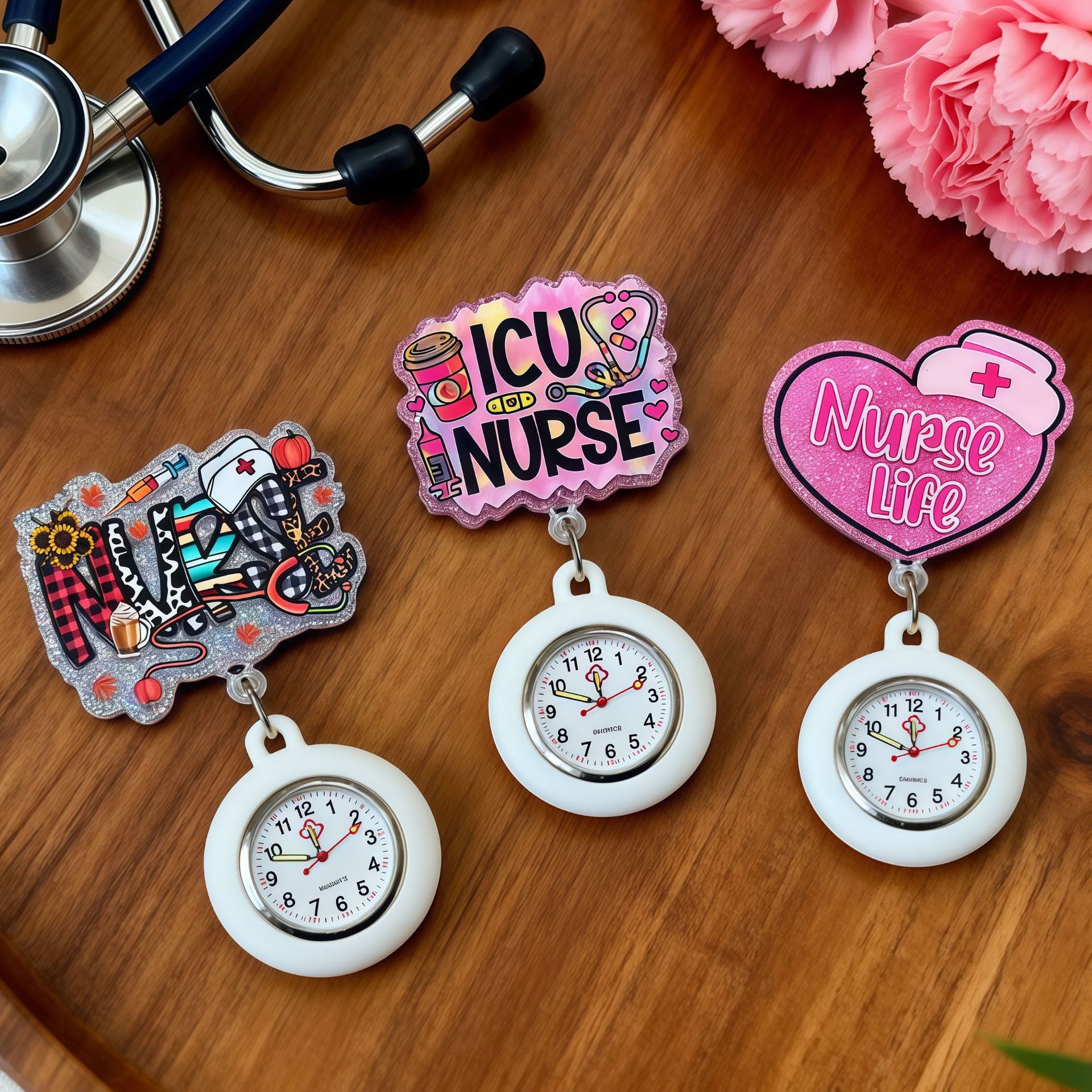 Acrylic Brand Easy-Pull Buckle Retractable Soft Rubber Nurse Watch Pocket Watch Cute Creative Student Exam Watch Manufacturer Ready Stock