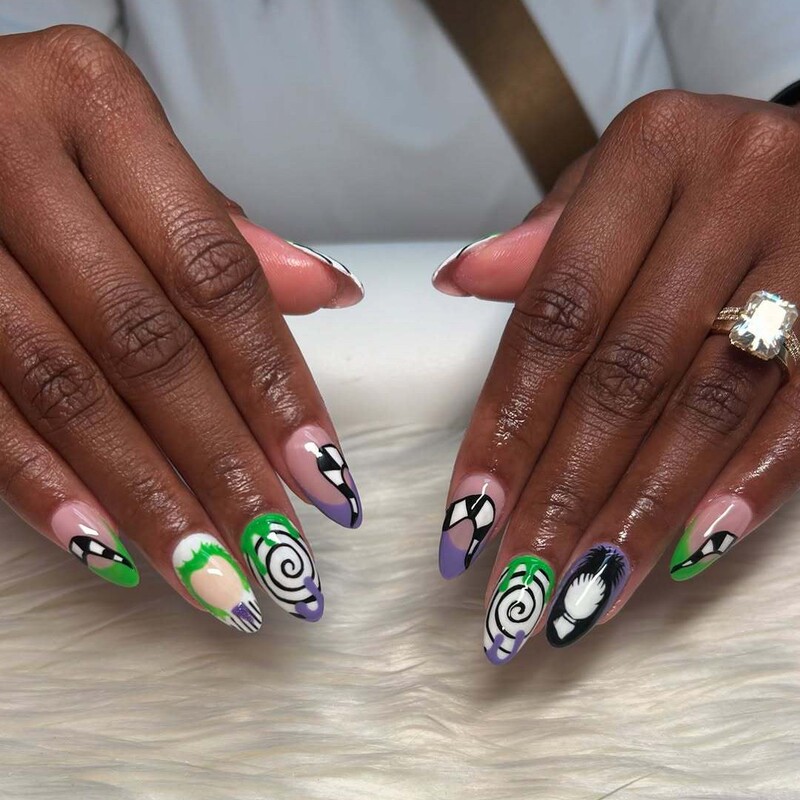 Cross-Border Popular Halloween Products: Cartoon Blood Drop Swirl French Manicure, Cross-Border Wholesale Fake Nails Cross-Border Popular Halloween Products: Cartoon Blood Drop Swirl French Manicure, Cross-Border Wholesale Fake Nails