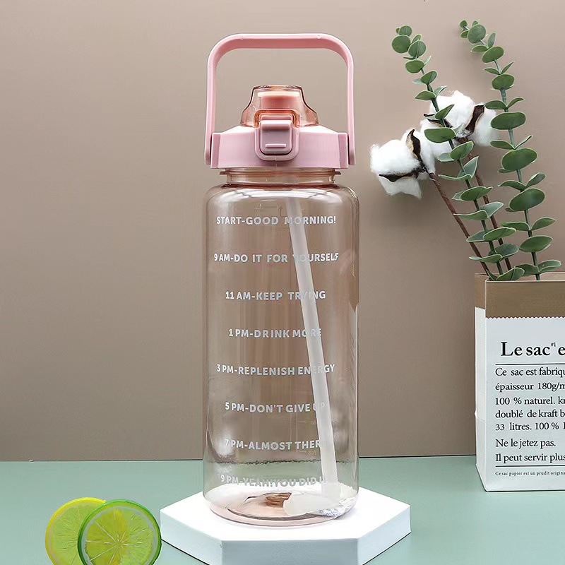 2000ml plastic space cup with time scale, straight cylinder, large capacity, outdoor sports water bottle, transparent spring lid water cup pic 4