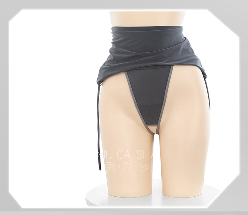 Student Uniform Roleplay Lingerie Set with Halterneck Top, Miniskirt and Crotchless Panties — detail image 20