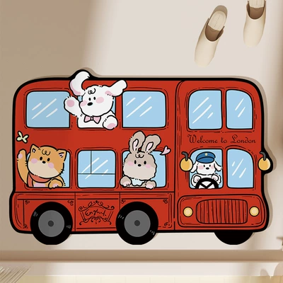 Cute cartoon animal bus diatom mud absorbent floor mat non-slip wear-resistant floor mat bathroom toilet floor mat wholesale (Avtomobil döşəmə paspasları) - ride-the-car-and-blow-the-wind-4060cm-upgraded-diatom-mud