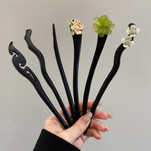 古风木质黑檀木发簪女高级感新中式盘发簪子现代简约日常发钗头饰