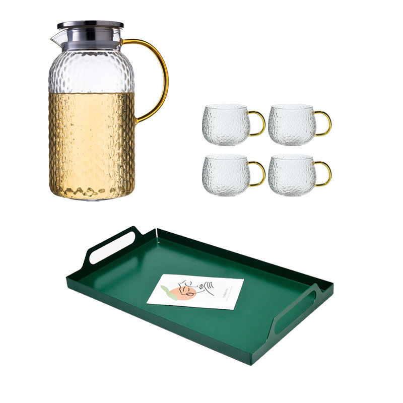 1850m 냄비 + 노란색 손잡이 망치 컵 4개 + 짙은 녹색 트레이