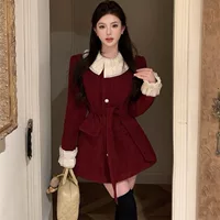 Весенний приталенный комплект платье-жакет в стиле Chanel для подростков, красный/чёрный, S–XL