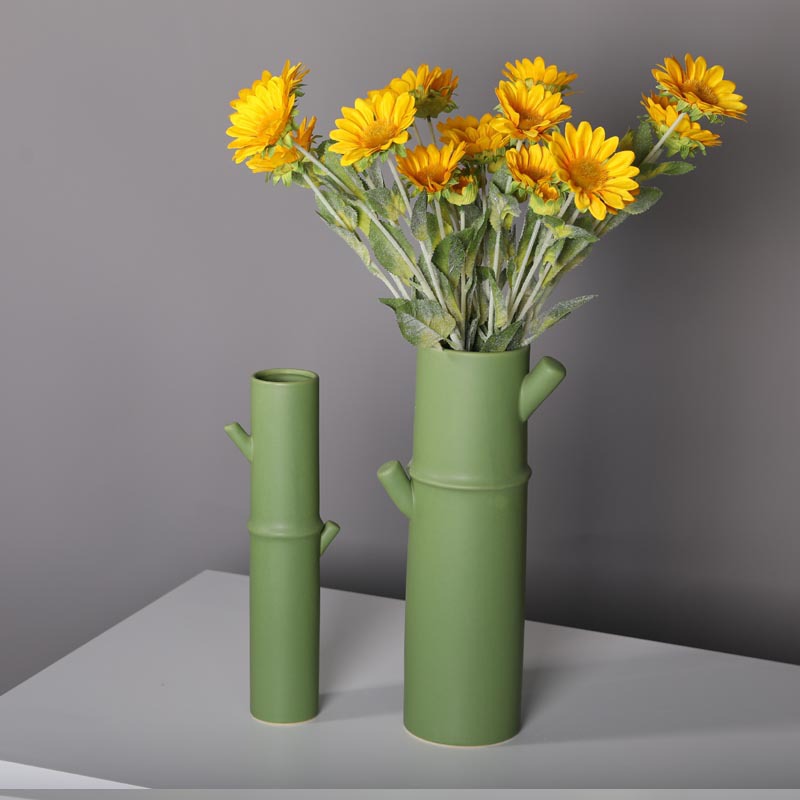 Florero de cerámica arreglo floral creativo arreglo de flores decoración imitación de bambú casa China tubo de bambú sala de estar accesorios de unión de bambú pasillo