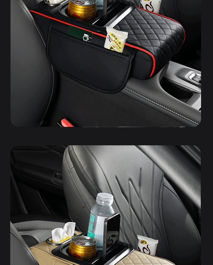 Four-In-One Car Armrest Box Pad, Multi-Functional Storage with Cup Holder, Mobile Phone Pocket, Armrest Box Heightening Pad