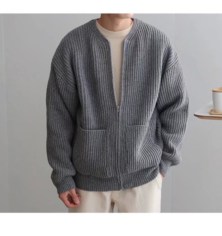 Knitted Cardigan Jacket Men's Straight Slower Heavy Wool Thick Knitted Cardigan Loose Sweater Jacket