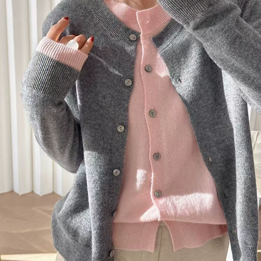 Кардиган Женский вязаный свитер 100% чистый шерстяной свитер с круглым вырезом