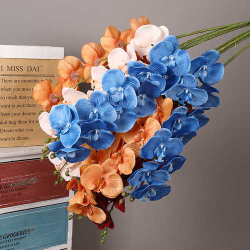 Simulated Phalaenopsis 9-head fake flower simulated flower home wedding flower arrangement high-end floral orchid wedding decoration silk flower