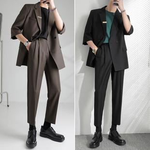 Summer New Style Light Mature Style Short-sleeved Suit Men's Suit Korean Style Fashionable Loose Casual Seven-sleeved Suit for Youth