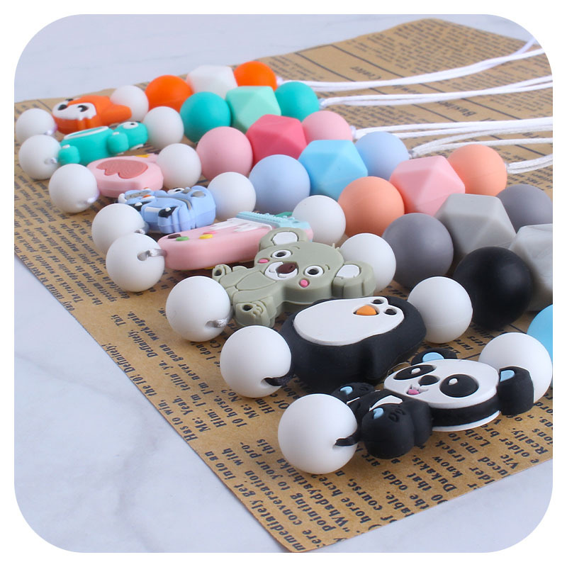 Bebé molar mordedor perlas colgante masticable colgante accesorios de ropa de los niños de dibujos animados animal colgante mordedor collar