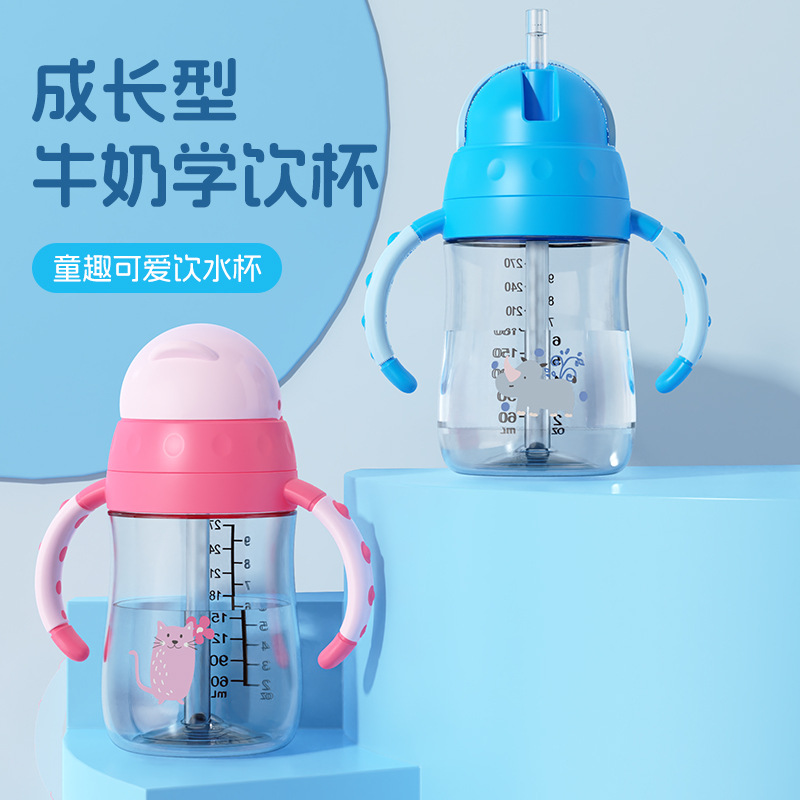Taza de agua para niños de gran capacidad 270ml taza de cubierta deslizante con mango taza de bebida directa taza de paja de agua potable a prueba de goteo para bebés