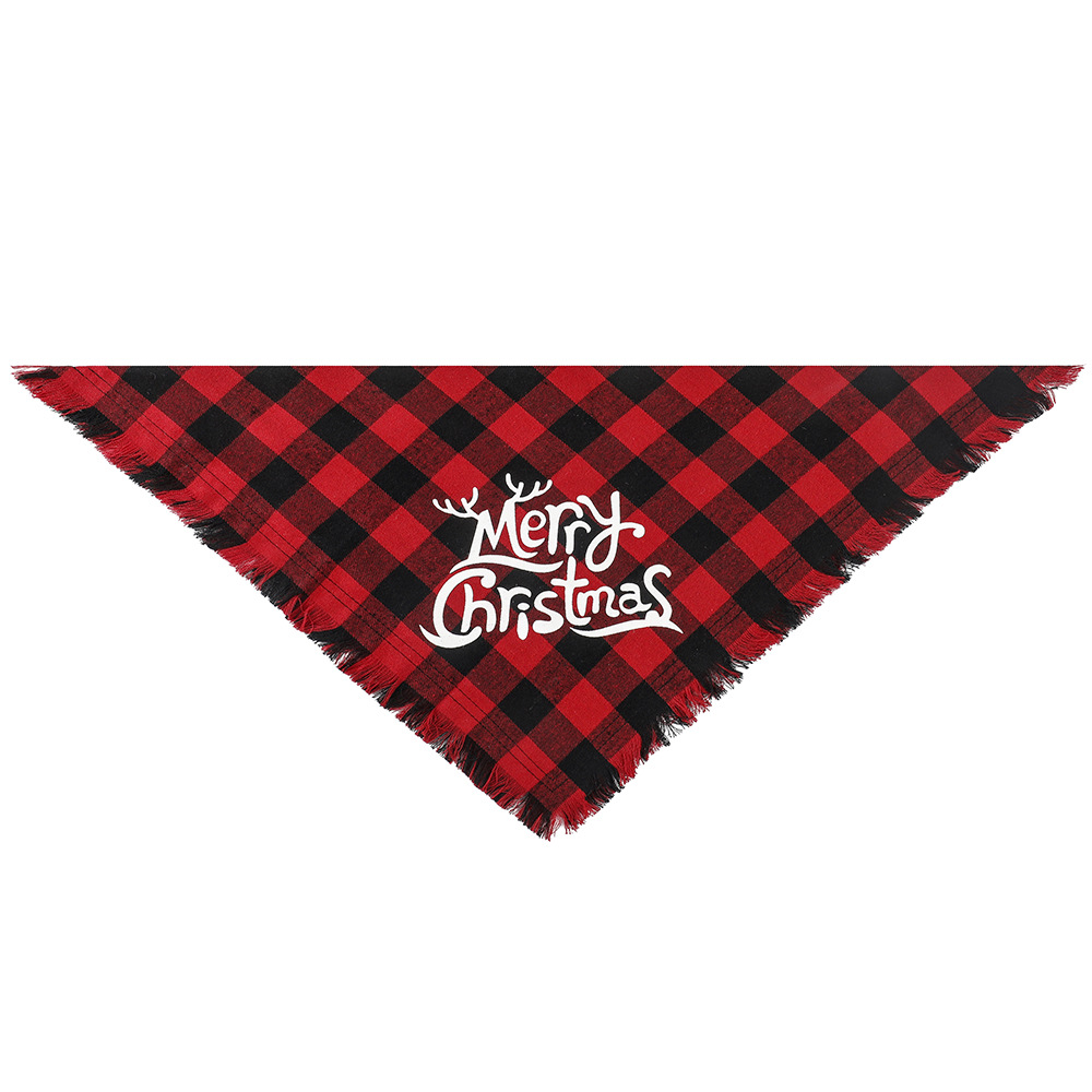 Tanpopo nuevo transfronterizo Plaid borla triángulo toalla para mascotas Toalla de triángulo de Navidad Toalla de saliva para mascotas bufanda