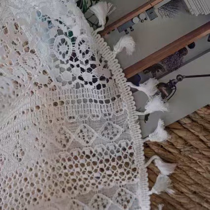Böhmische Weiße Gardinen Mit Quasten Und Vintage Spitzenmuster_voghion.com