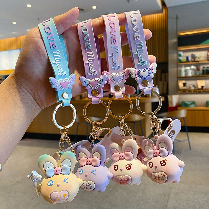Caricatura goteo de pegamento Maji conejo llavero accesorios interesantes bonitos bolsos escolares colgante llavero de mujer al por mayor