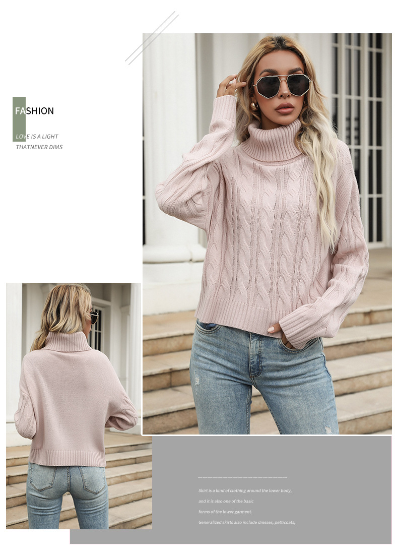 suéter suelto rosa de cuello alto nihaostyles ropa al por mayor NSYYF86360