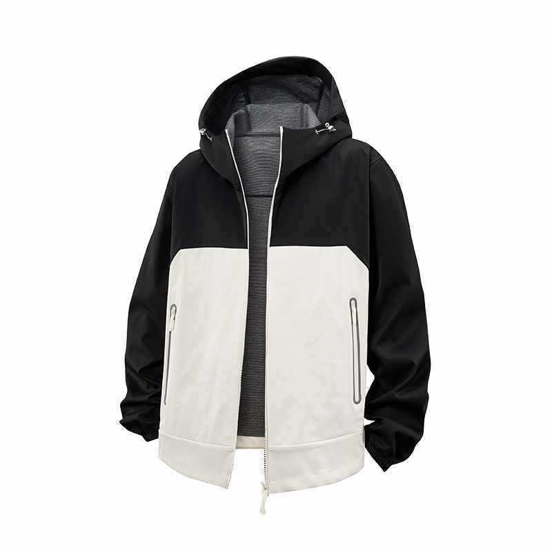 Hooded Waterproof and Anti-Fouling Soft Shell Jacket New Spring and Autumn Outdoor Sports Loose Contrast Color Jacket
