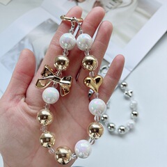 UV鍍蝴蝶結串珠手機鏈復古桃心配飾手機殼DIY串珠掛飾配件盲盒搭