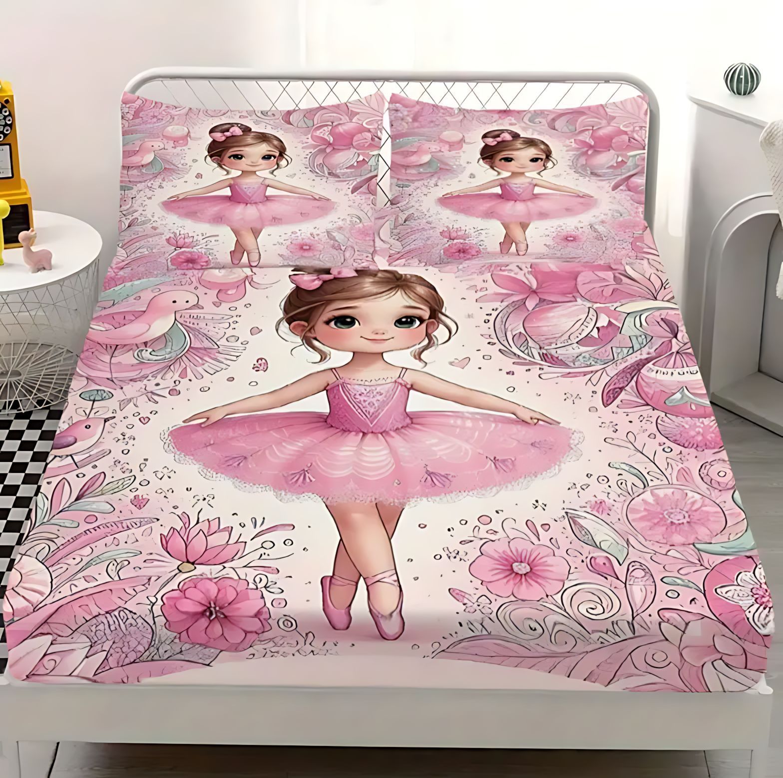 TEMU / JIT transfronterizo textil doméstico niña ballet temático patrón de impresión digital HD cama gaza pillow cover set