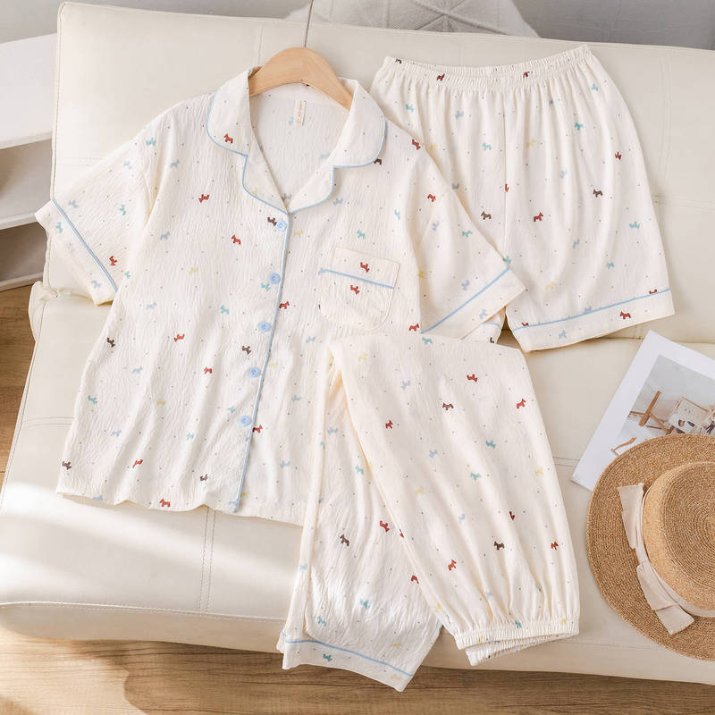 Short-Sleeved Pajamas for Women, Summer Three-Piece Set, 2026 New Style, Cute Pony Long Pants, Outerwear, Home Wear, Summer Thin Style Short-Sleeved Pajamas for Women, Summer Three-Piece Set, 2026 New Style, Cute Pony Long Pants, Outerwear, Home Wear, Summer Thin Style
