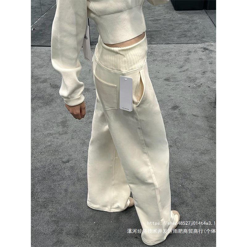 休闲宽松慵懒风韩系松弛感杏色加绒裤子女2026秋冬今年流行爆款