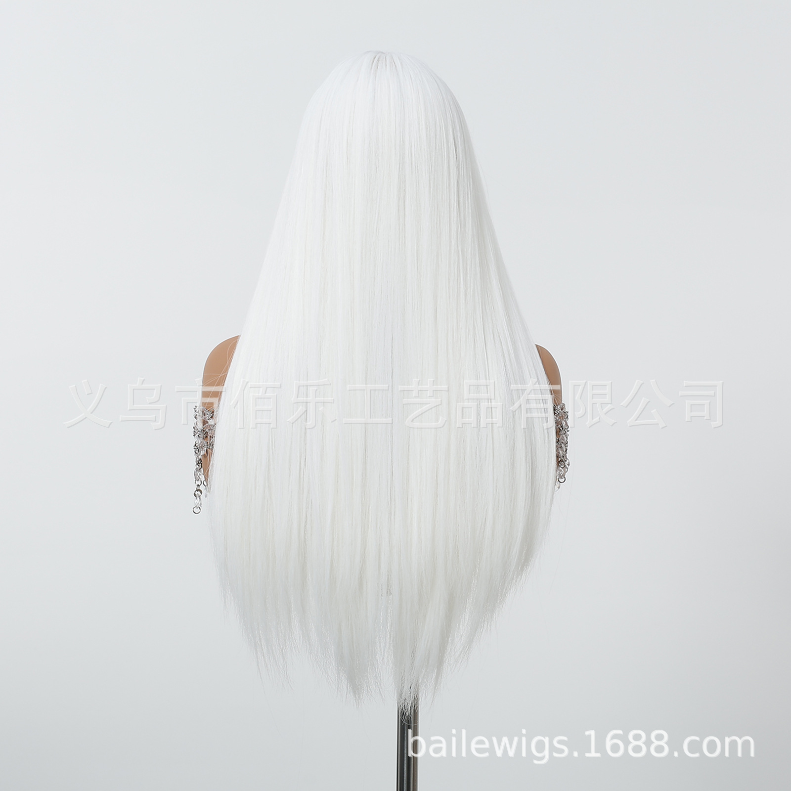 Peluca de pelo sintético liso y largo de estilo europeo y americano, color blanco, con flequillo para mujer, moderna y encantadora, fibra resistente a altas temperaturas, venta al por mayor del fabricante, cosplay.