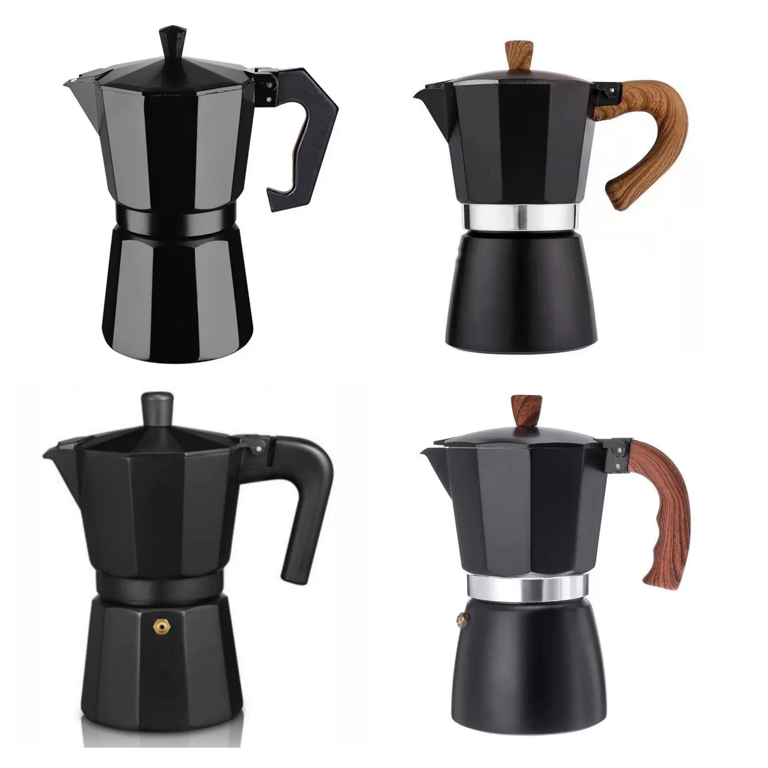 跨境现货 3杯6杯 意大利家用八角铝制摩卡壶 精加工款欧式咖啡壶