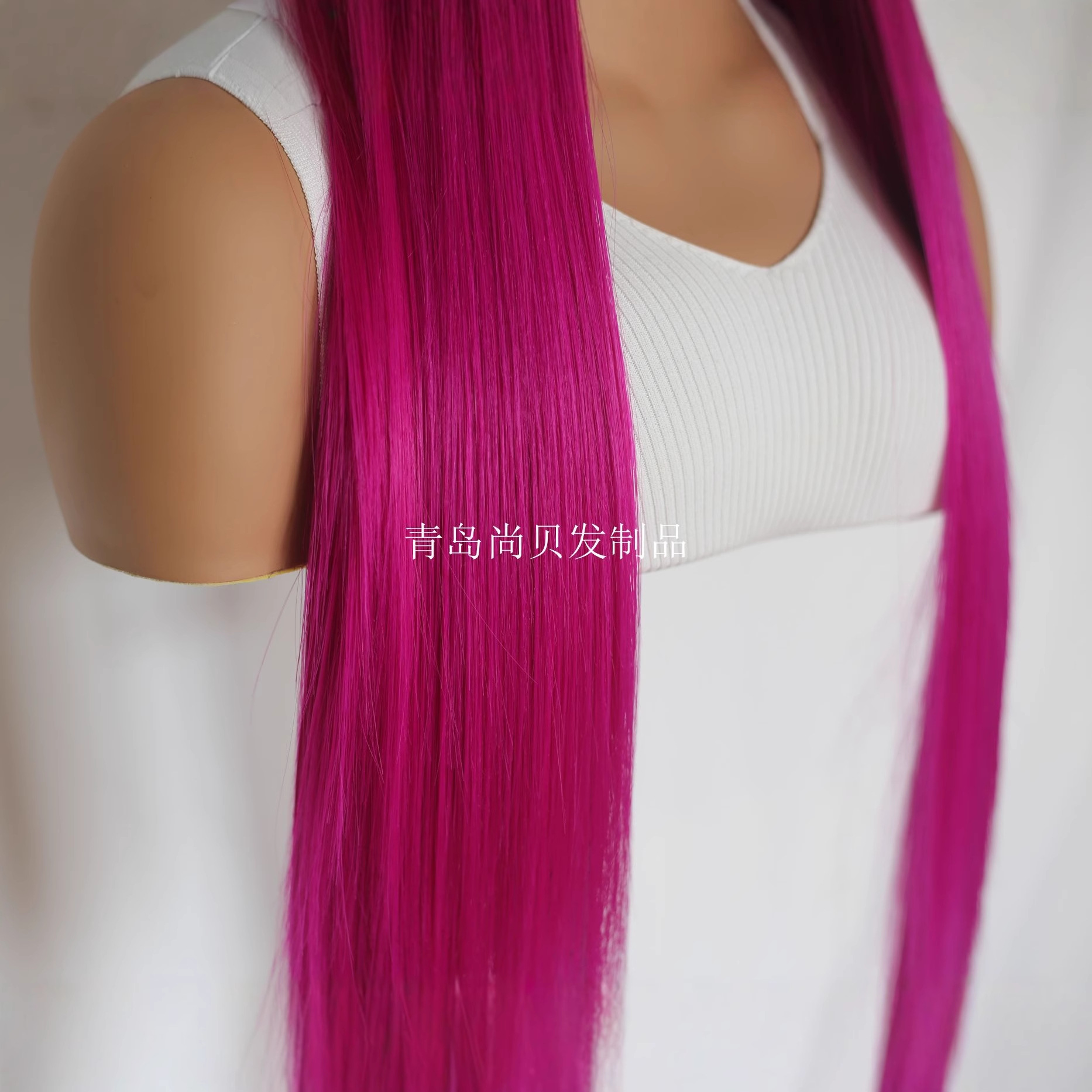 Moda realista rosa tejido a mano frente encaje medio largo recto cos pelucas natural línea de cabello una pieza