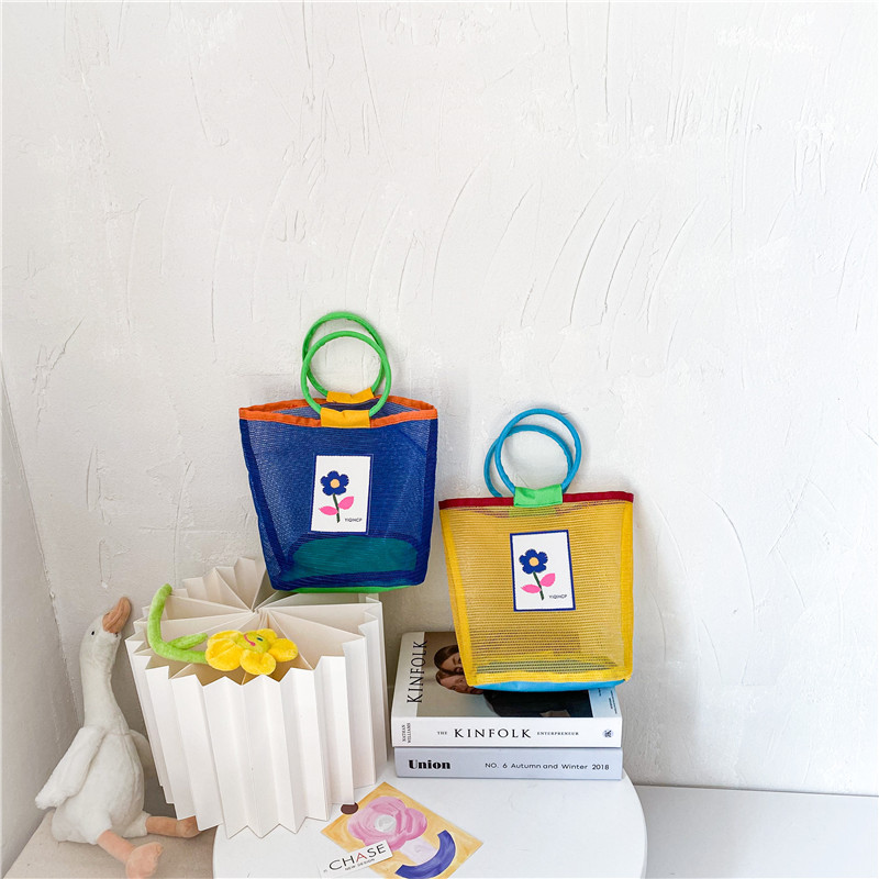 Bolso de mano infantil para niñas, primavera-verano 2026, versátil, bicolor, para compras, lindo bolso de viaje para la playa, moderno.