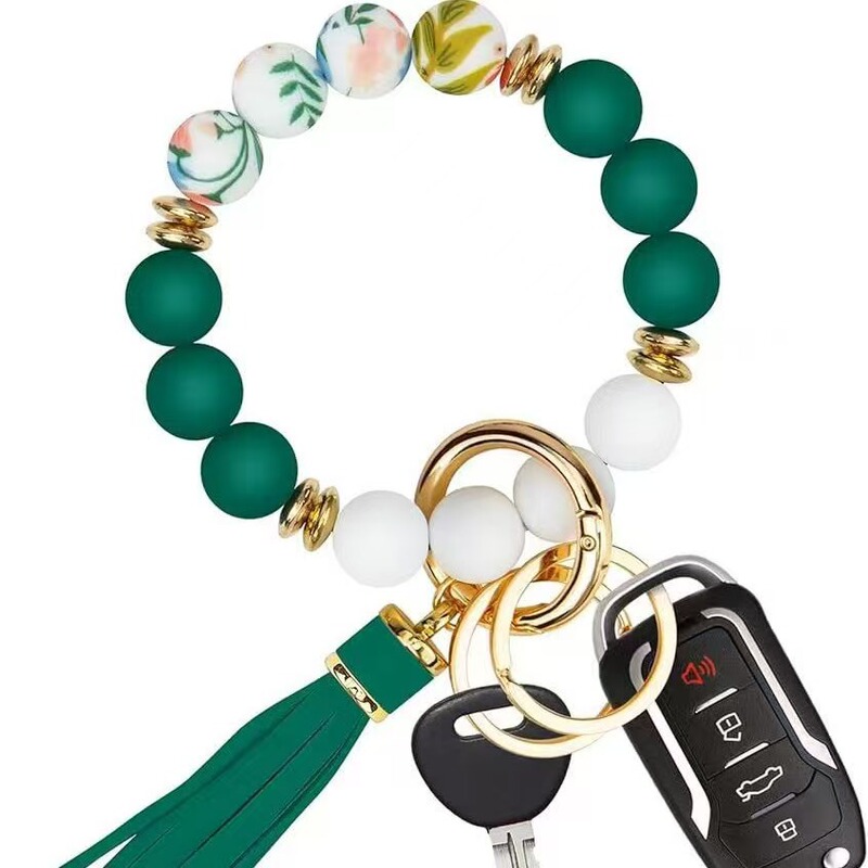 Cross-Border Hot-Selling Fashion Beaded Bracelets Bohemian Style Tassel Silicone Beaded Car Keychain