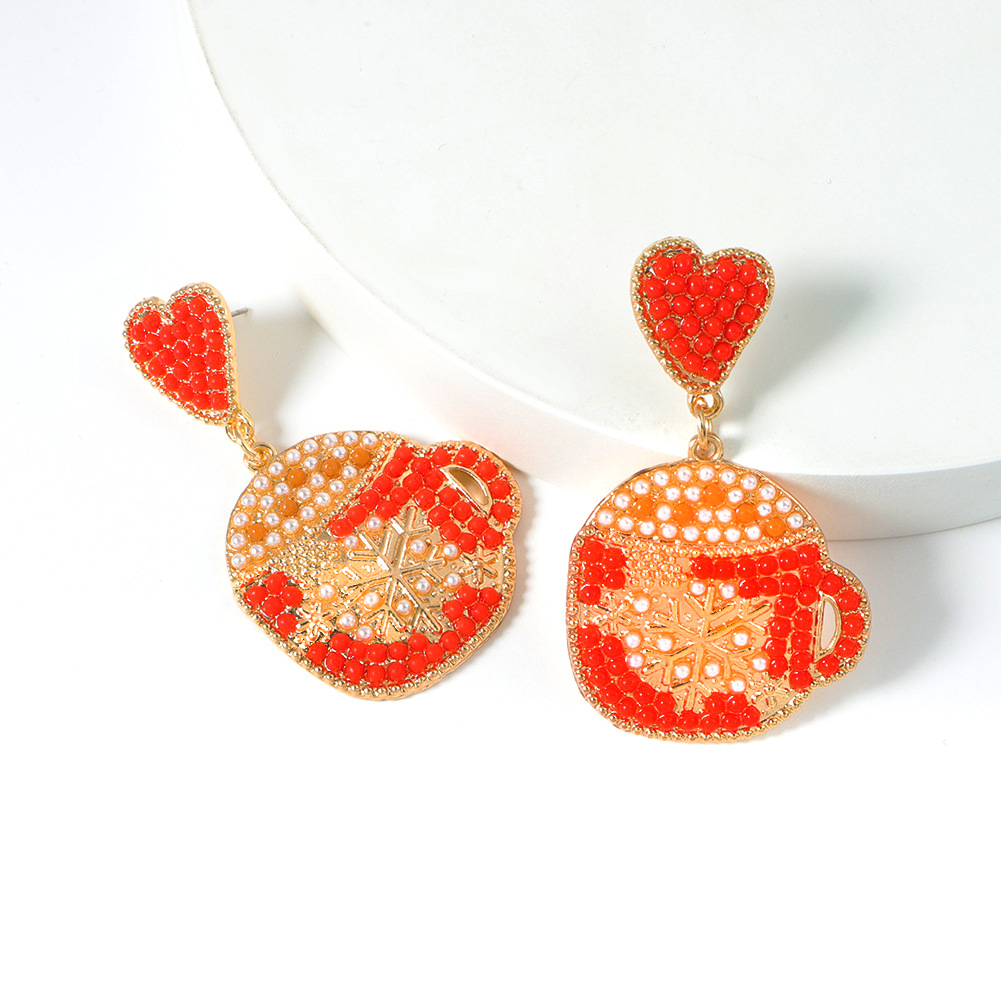 retro irregular love earrings creative cute cartoon teacup shape color diamond earringspicture10