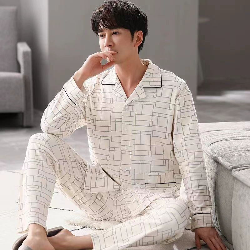 Популярный мужской комплект для дома: пижама с длинным рукавом и длинными брюками, свободный крой, весна-осень, большие размеры, в стиле «дедушки»